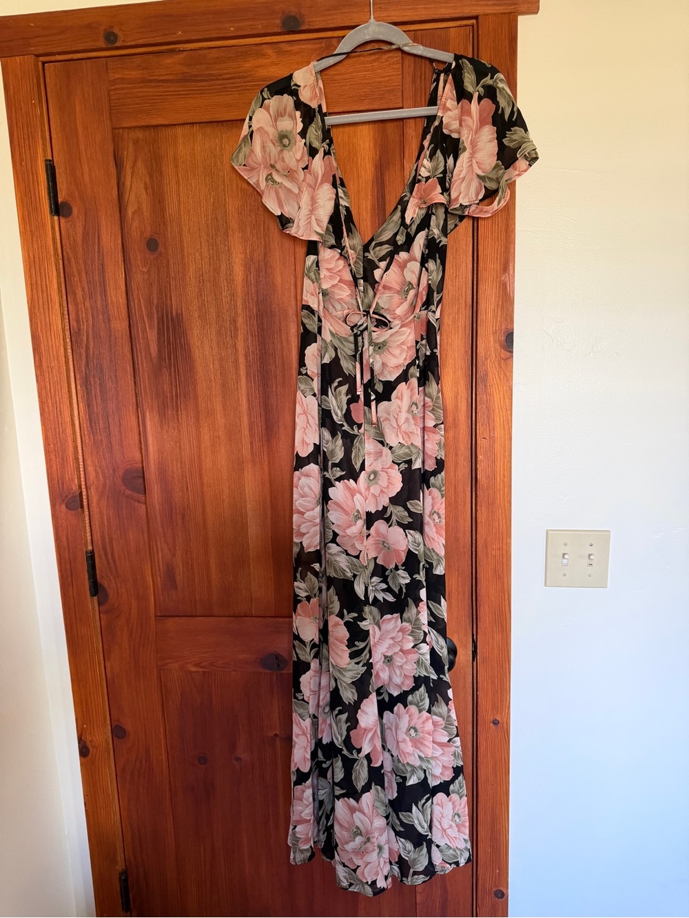 Reformation Black Maxi Dress with Pink Floral Print